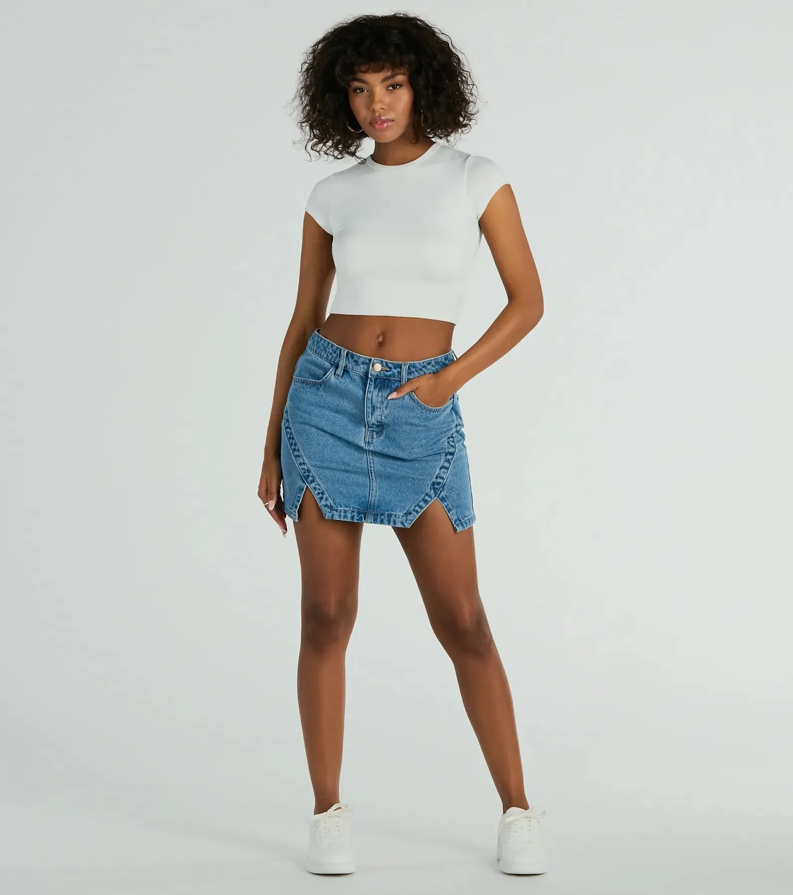 Playfully Perfect High Rise Slit Mini Denim Skirt sold by Windsor product image thumbnail 4