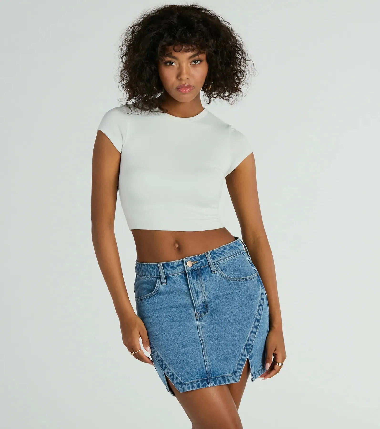 Playfully Perfect High Rise Slit Mini Denim Skirt sold by Windsor