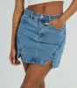 Playfully Perfect High Rise Slit Mini Denim Skirt sold by Windsor