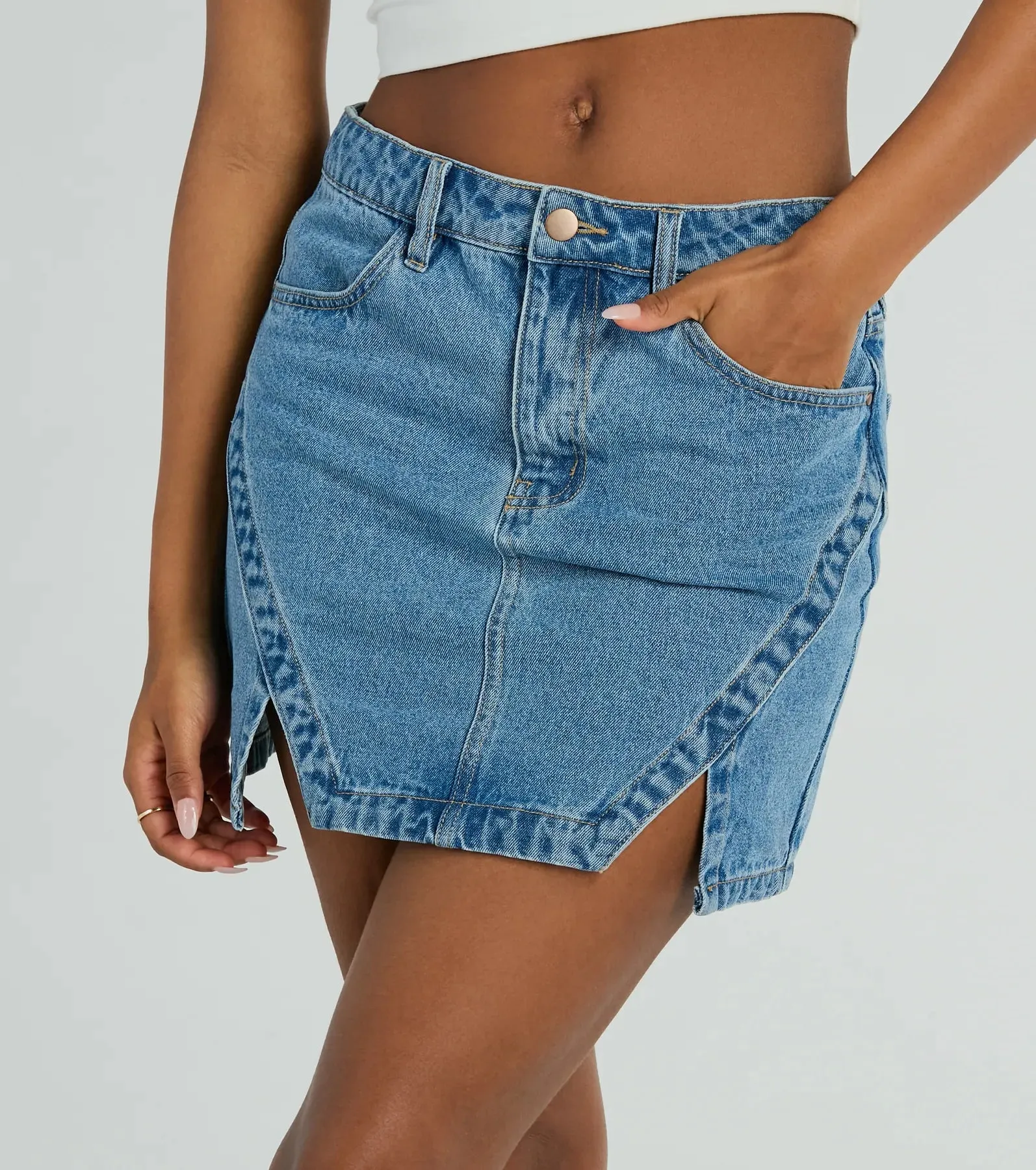 Playfully Perfect High Rise Slit Mini Denim Skirt sold by Windsor product image thumbnail 2
