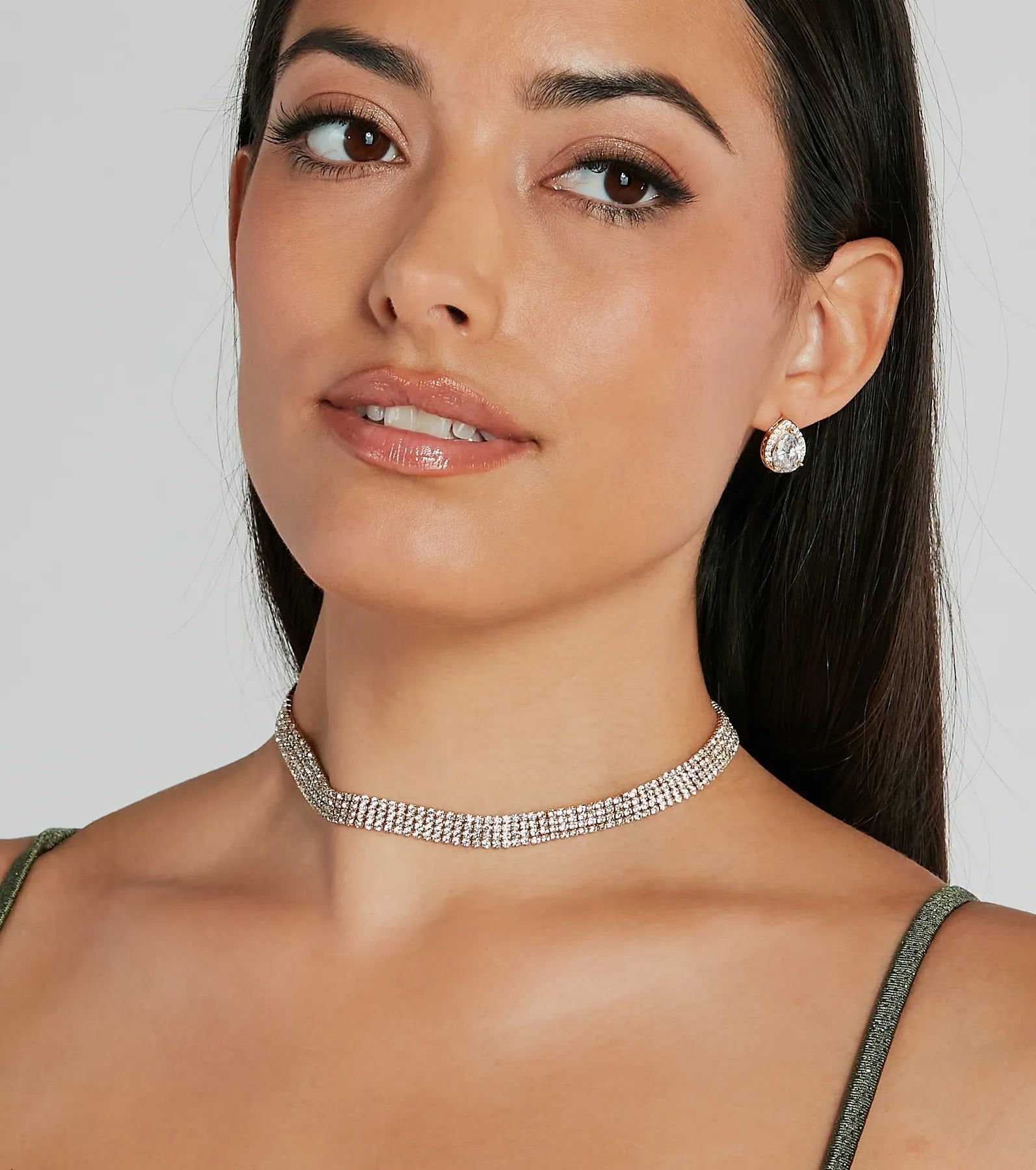 Shimmering Rhinestone Choker Necklace And Stud Earrings Set sold by Windsor