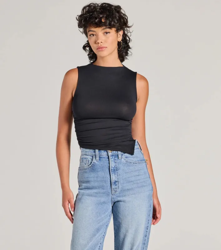 Stylish Basic Sleeveless Mock Neck Crop Top sold by Windsor