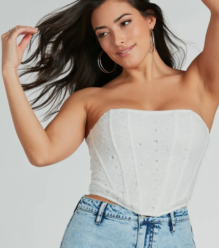 Major Charmer Strapless Eyelet Lace Corset Top sold by Windsor