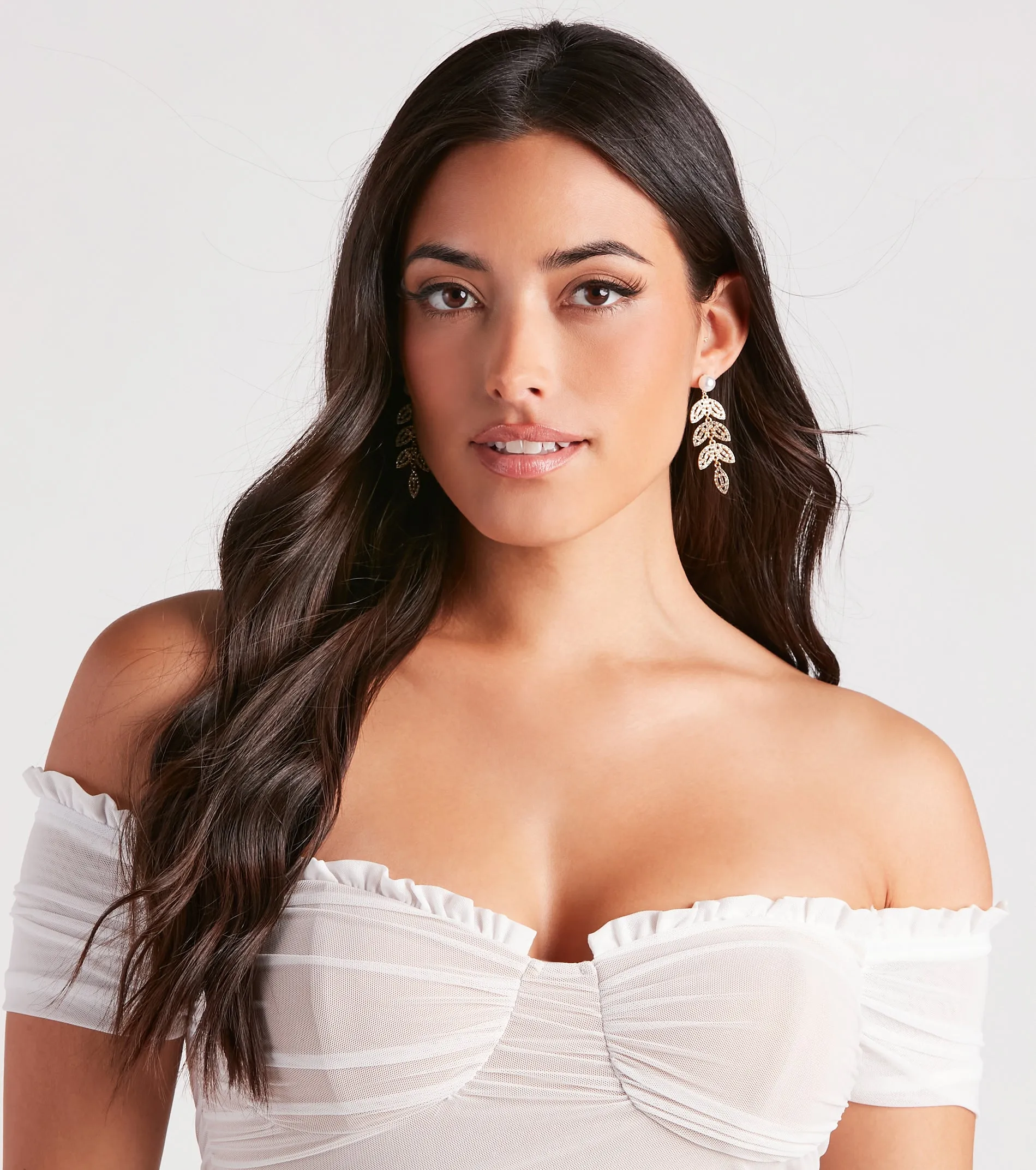 Isn't She Chic Leaf Rhinestone Earrings sold by Windsor