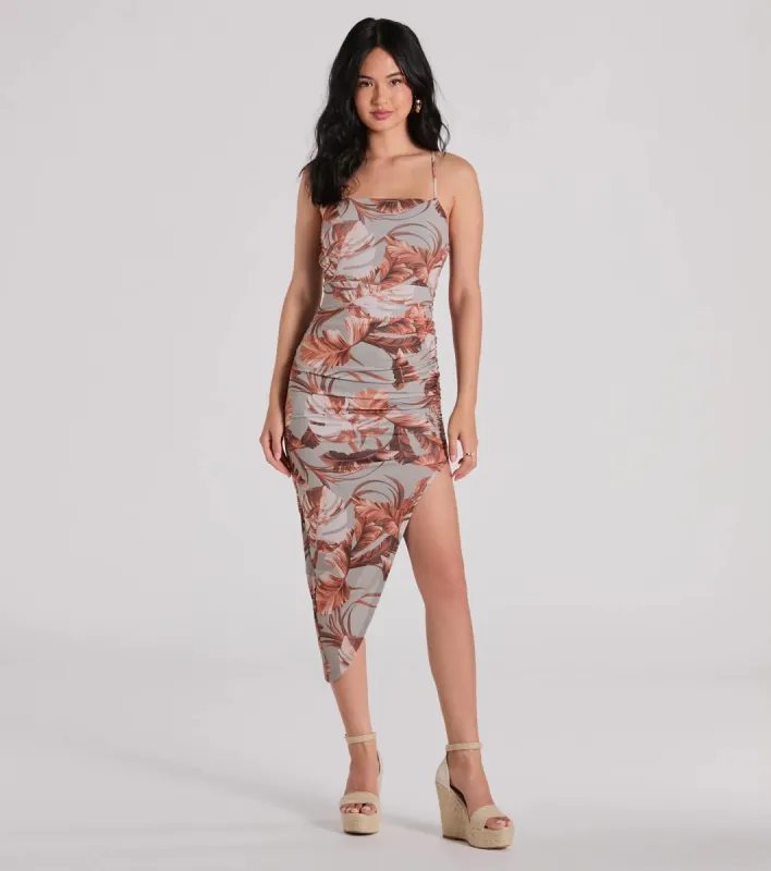 Sweet Escape Lace-Up Tropical Midi Dress sold by Windsor