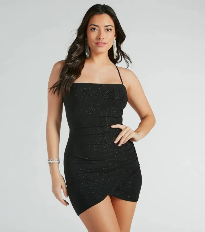 Sparkly Finesse Lace-Up Glitter Mini Dress sold by Windsor