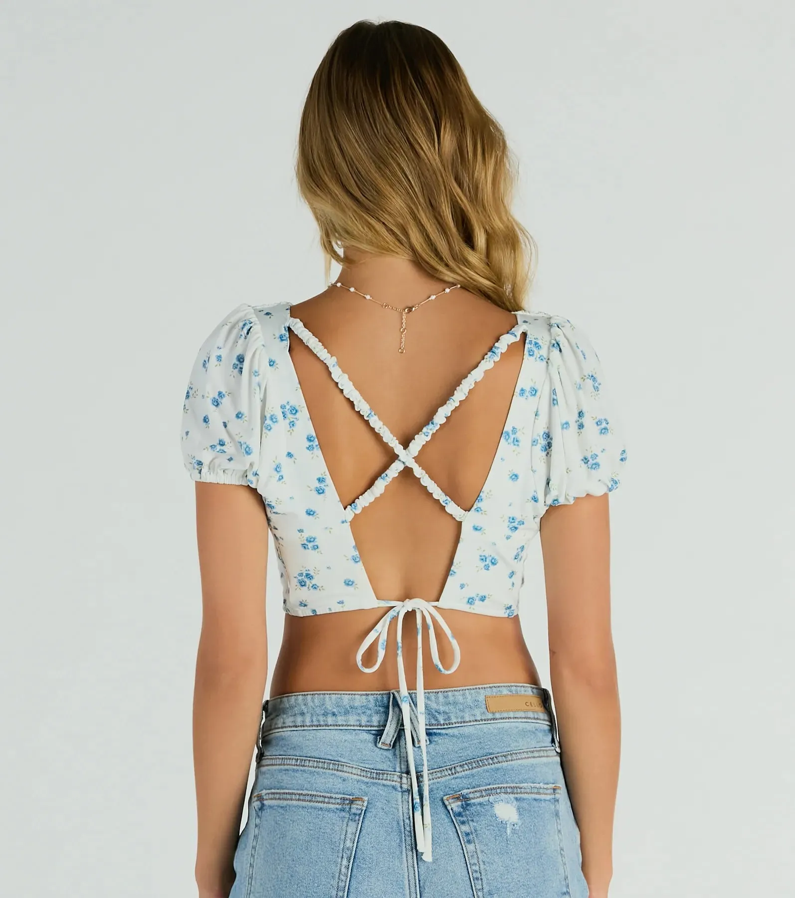 Sweetheart Vibes Strappy Back Floral Crop Top sold by Windsor product image thumbnail 2