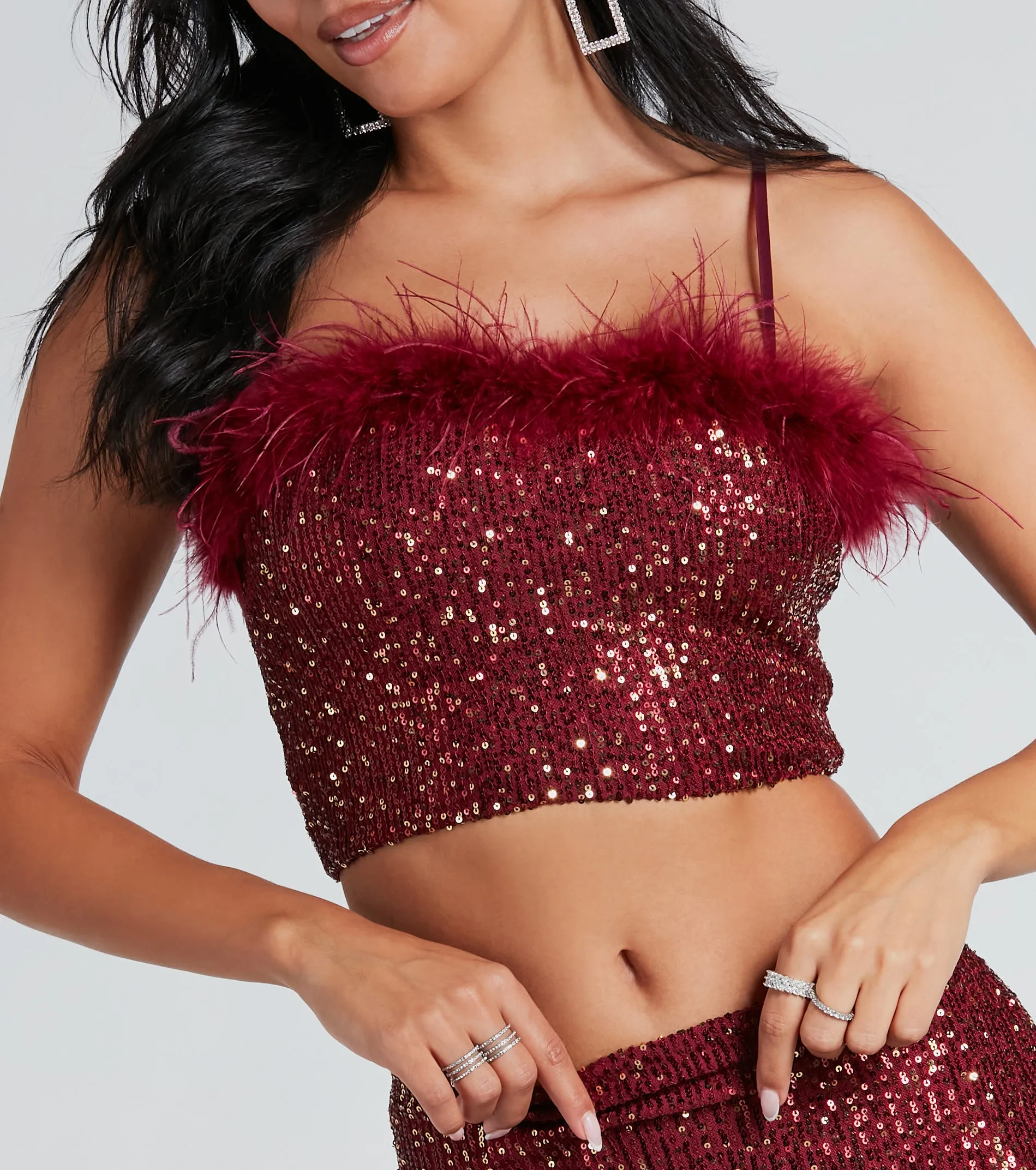 Save A Dance Sequin Marabou Crop Top sold by Windsor product image thumbnail 3