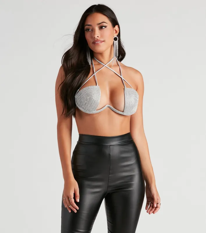 Queen Of Glam Rhinestone Mesh Bra sold by Windsor