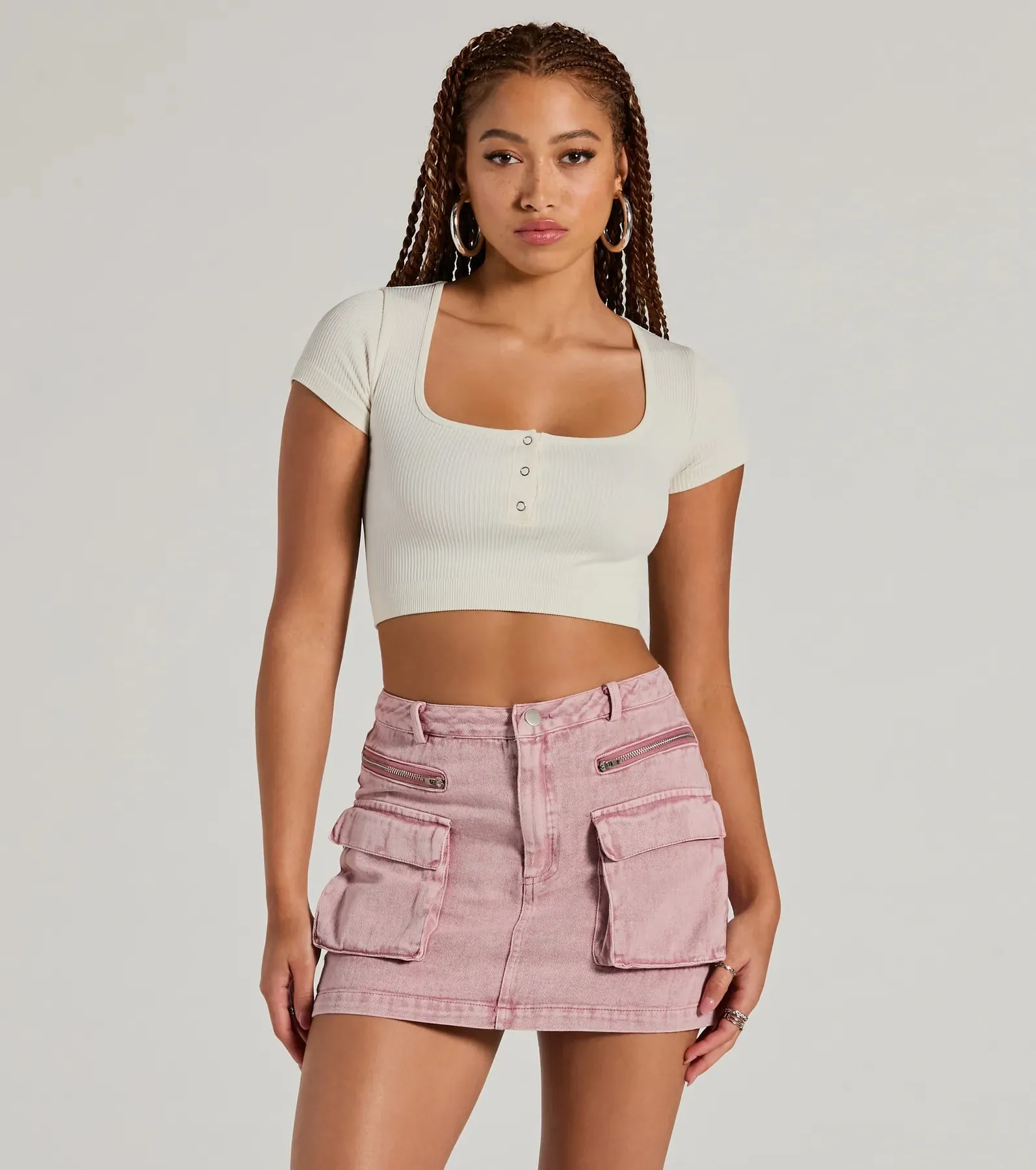 Cool Factor Cargo Denim Mini Skirt sold by Windsor