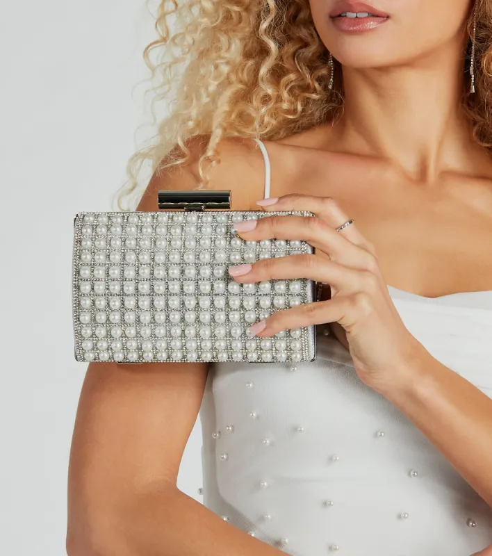 Sparkling Luxe Pearl And Rhinestone Box Clutch sold by Windsor