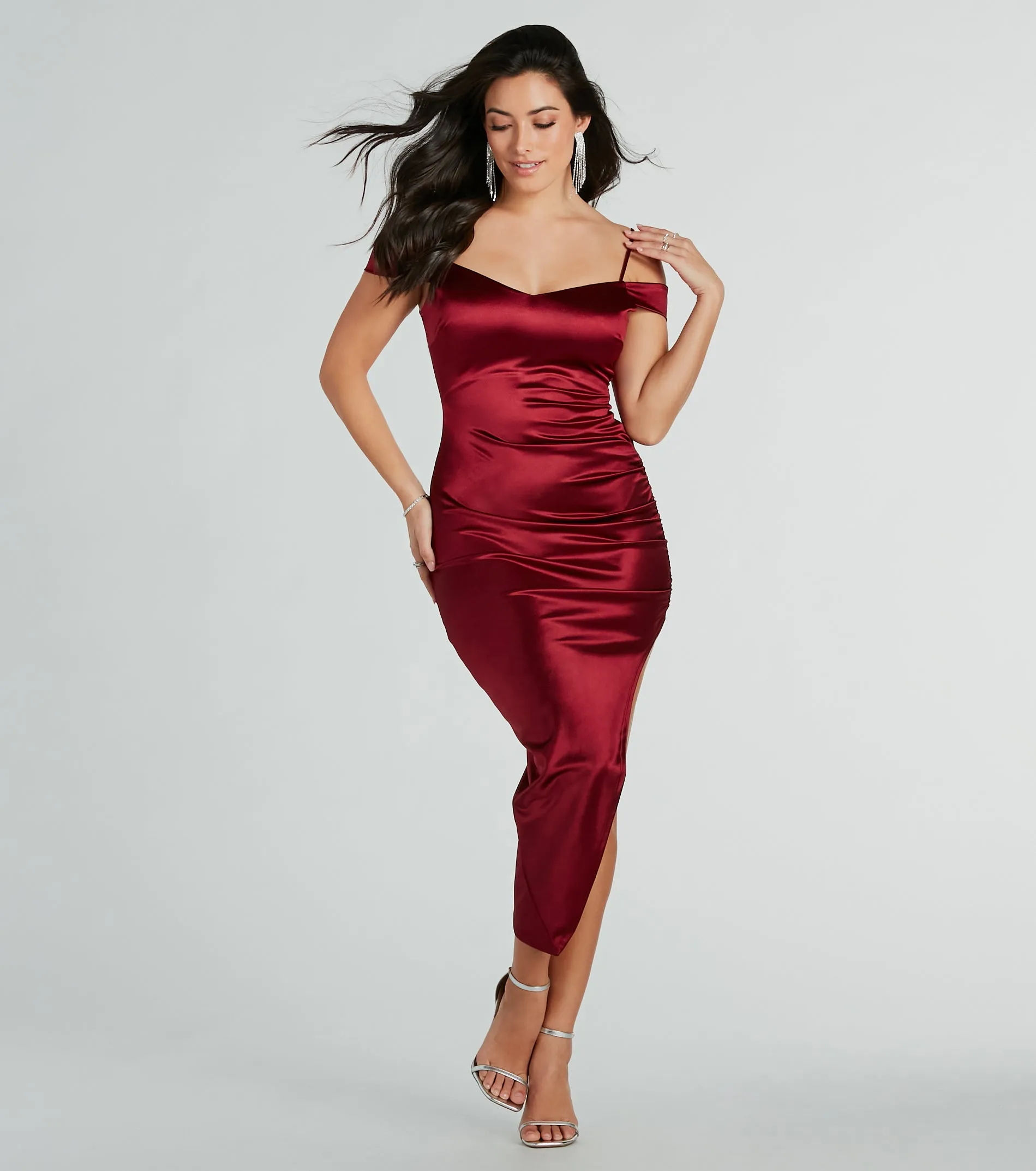 Stunning Arrival Satin Ruched Midi Dress sold by Windsor product image thumbnail 5