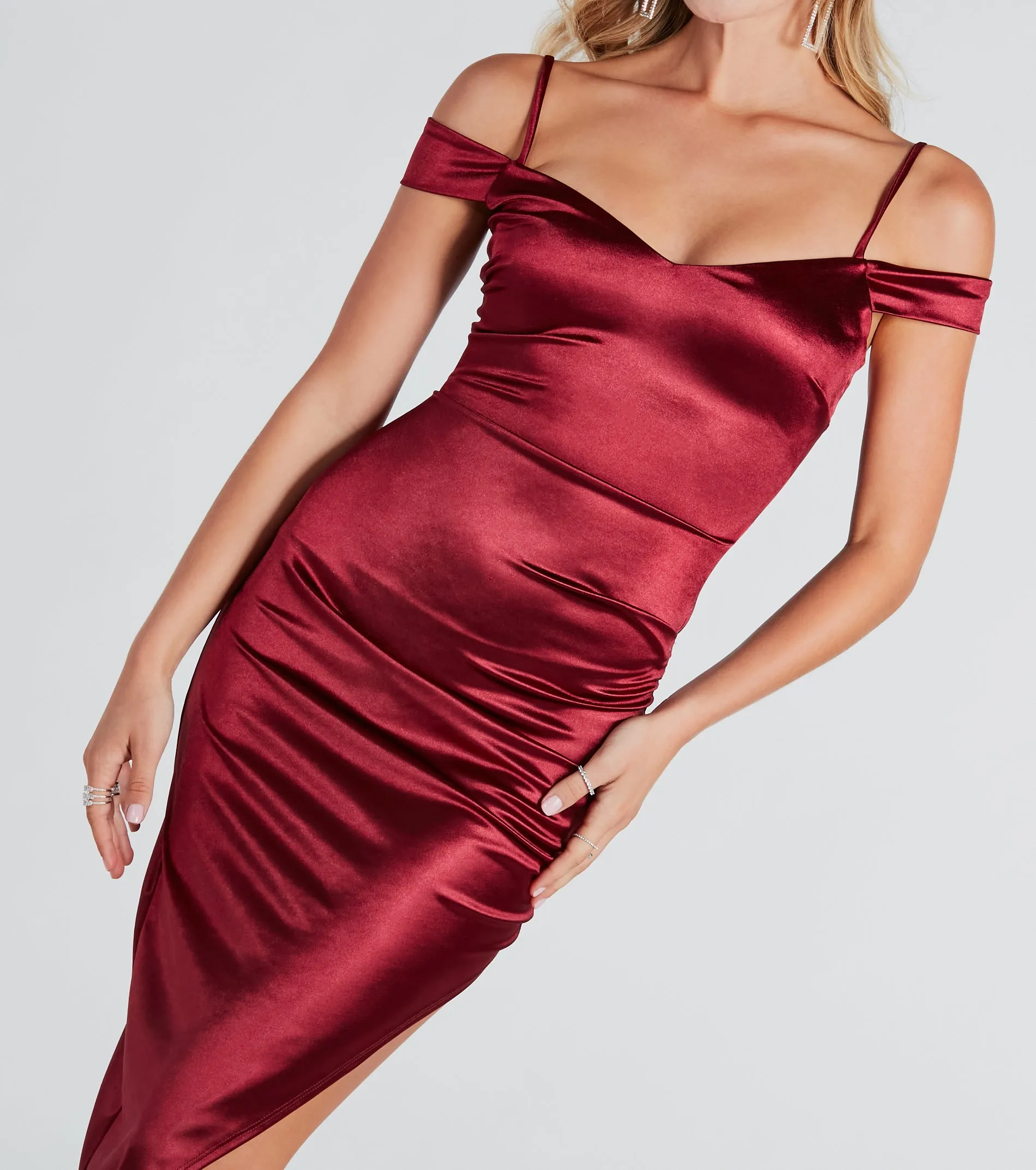 Stunning Arrival Satin Ruched Midi Dress sold by Windsor product image thumbnail 4