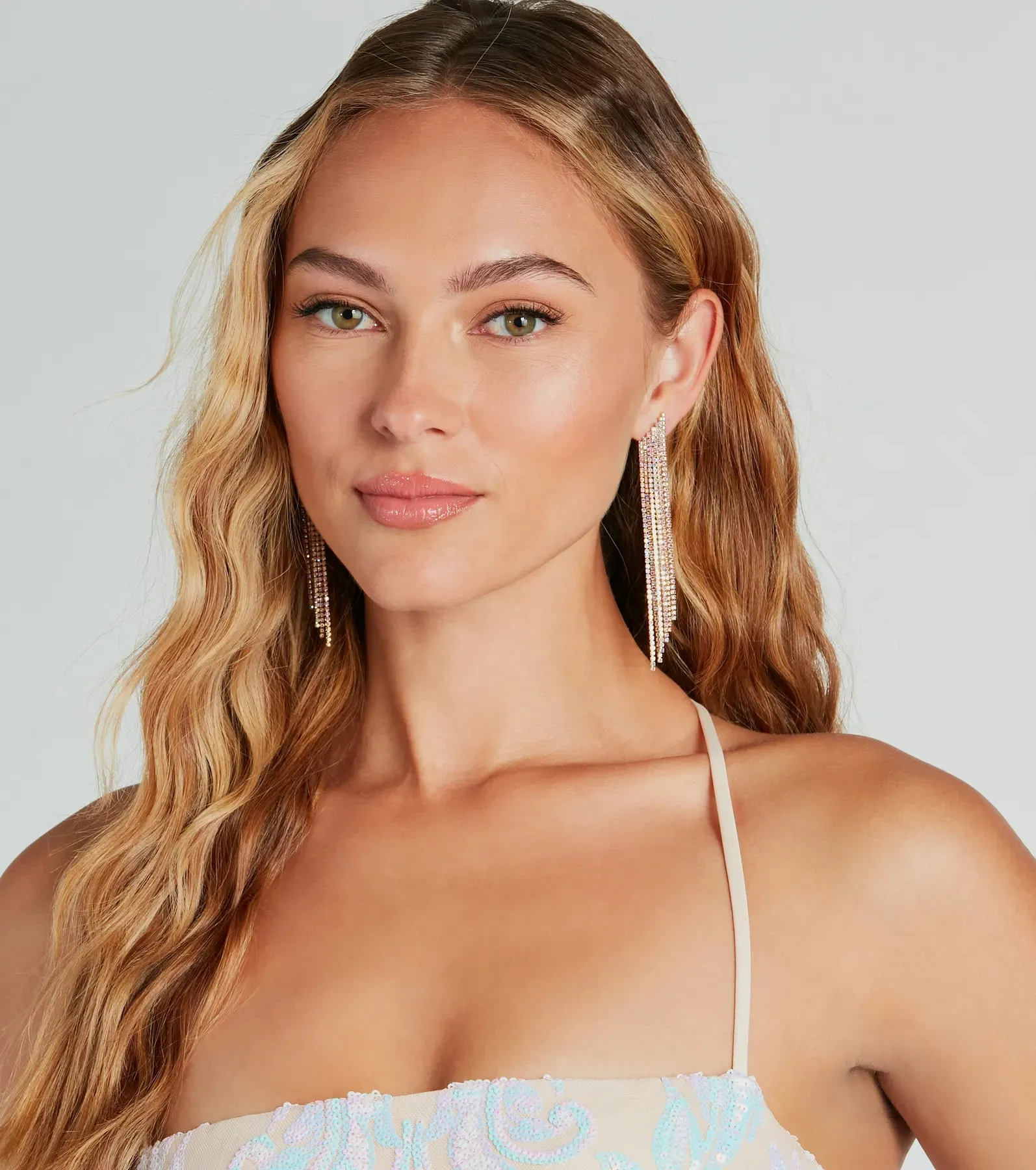 Luxe Shine Iridescent Rhinestone Fringe Earrings sold by Windsor product image thumbnail 2