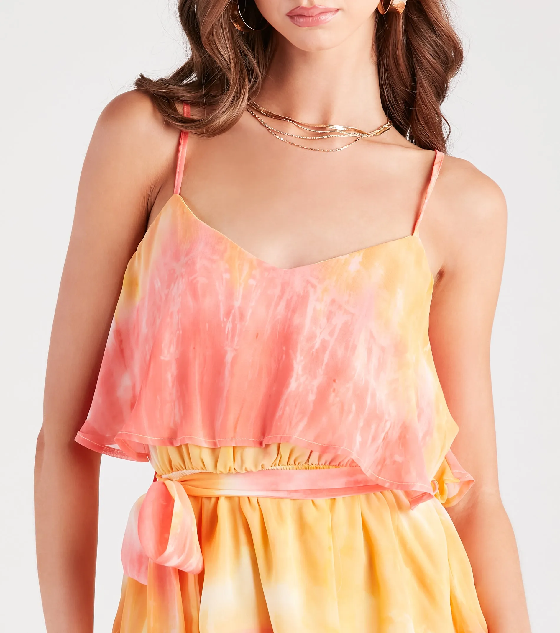 Daydreamer Tie-Dye Ruffled Chiffon Mini Dress sold by Windsor product image thumbnail 3