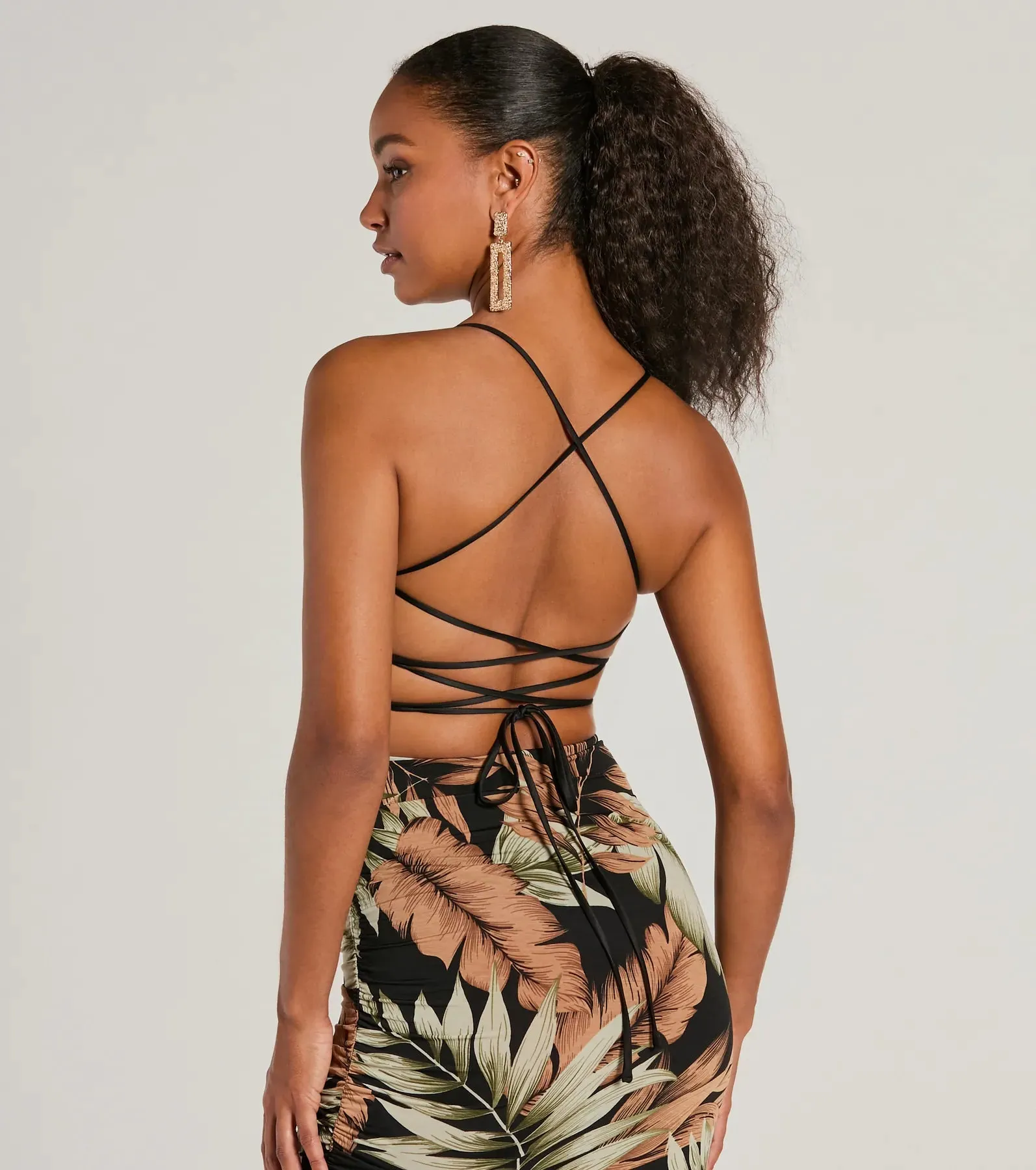 Follow The Sun Lace-Up Tropical Midi Dress sold by Windsor product image thumbnail 4