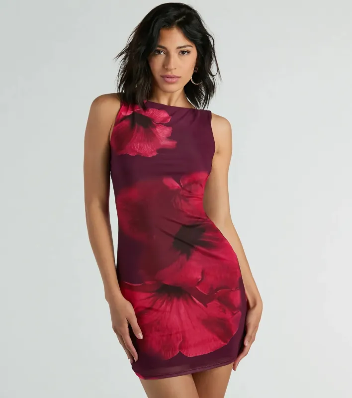 Blooming Bouquet Sleeveless Floral Mesh Mini Dress sold by Windsor