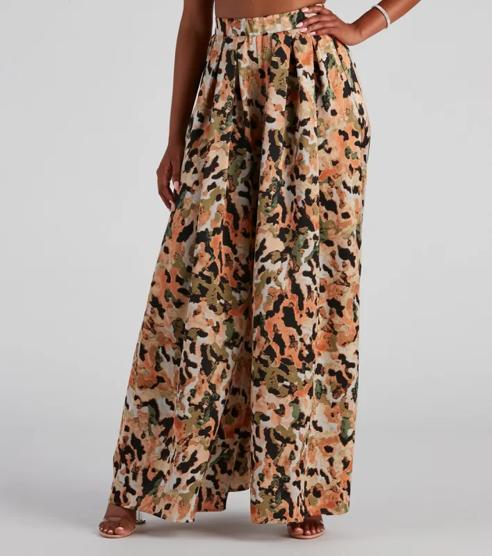 Abstract Art Satin Wide Leg Pants sold by Windsor