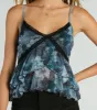 Alluring Bloom Abstract Floral Lace Trim Crop Top sold by Windsor