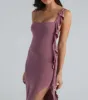 Dare To Be Noticed Ruffle Slit Midi Dress sold by Windsor
