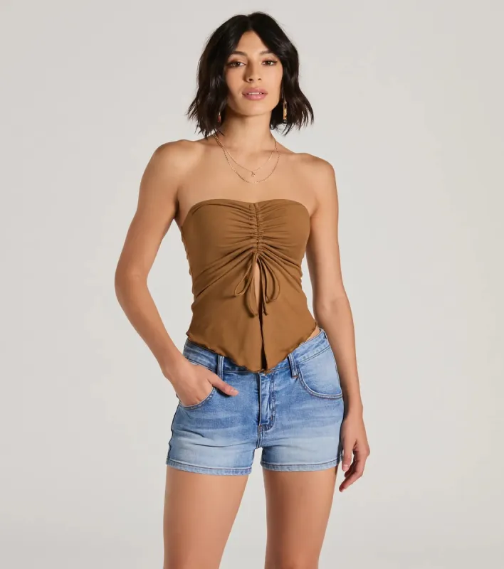 Hit The City Strapless Slit Crop Top sold by Windsor