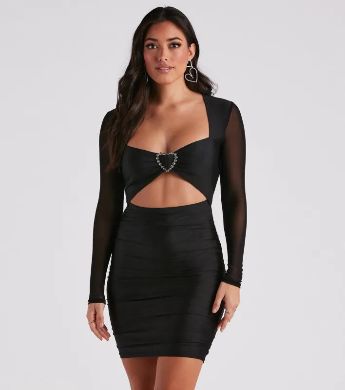 Secret Admirer Rhinestone Heart Mini Dress sold by Windsor