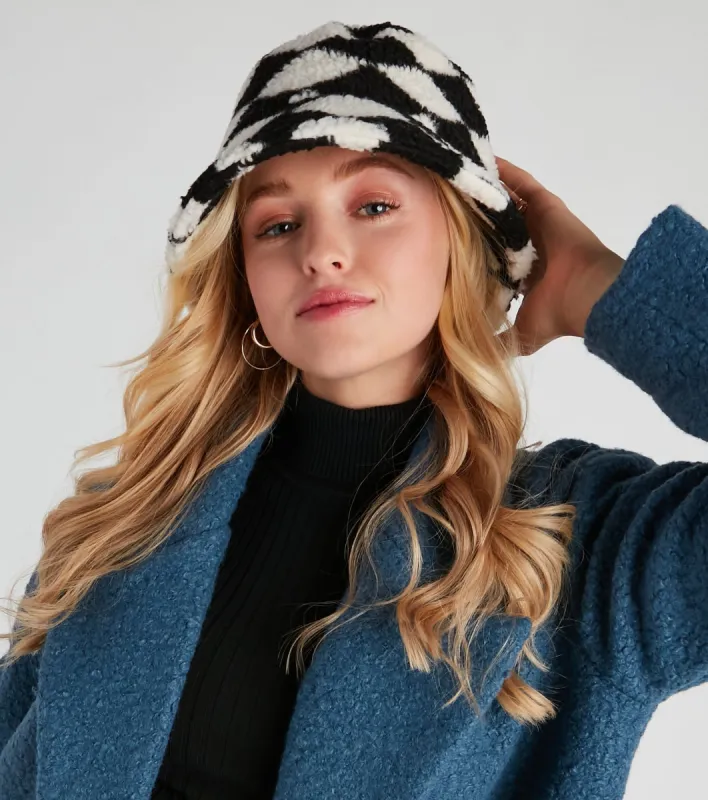 In Check Faux Sherpa Bucket Hat sold by Windsor