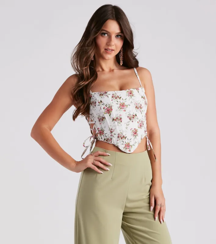 Floral Splendor Lace-Up Bustier sold by Windsor