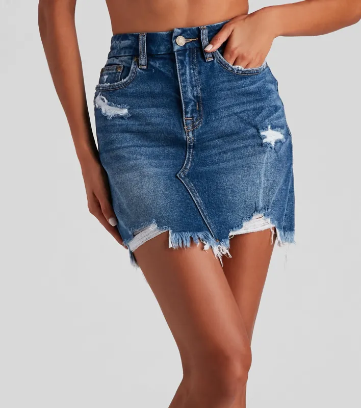 Elise Destructed Denim Mini Skirt by Windsor Denim sold by Windsor