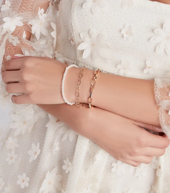 Chic Elegant Pearl And Chain Bracelet Set sold by Windsor