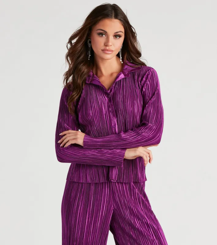 Dinner Date Satin Button Down Top sold by Windsor