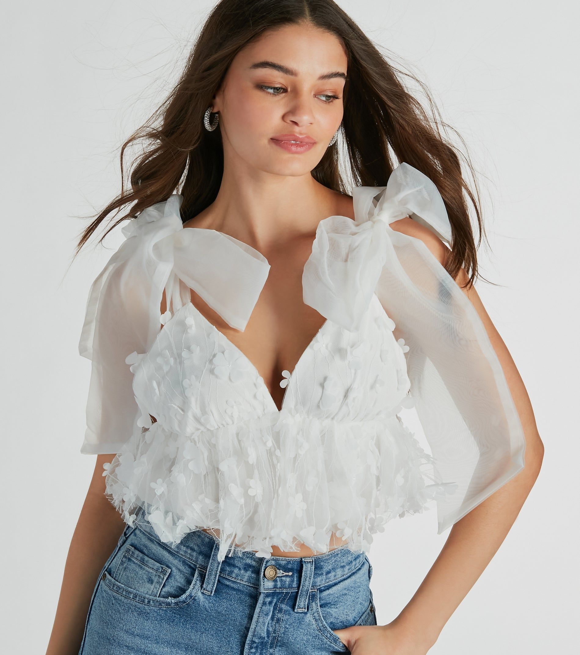 Beauty Blossoms Floral Bow Strap Babydoll Top sold by Windsor