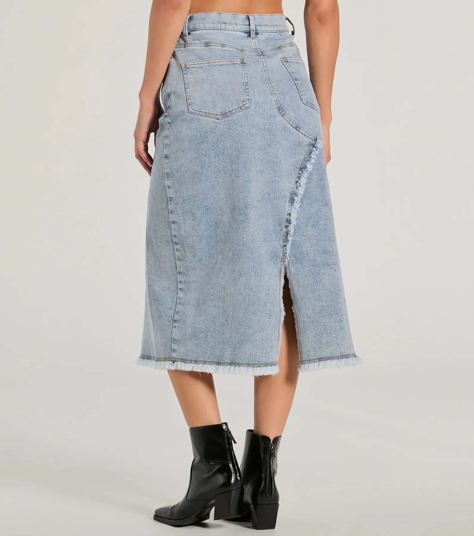 Cool Composure High-Rise Frayed Slit Denim Midi Skirt sold by Windsor product image thumbnail 2