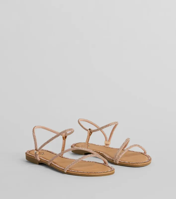 Glamour Steps Rhinestone Strappy Flat Sandals sold by Windsor