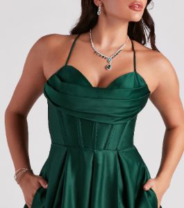Kayla Satin Cowl A-Line Ball Gown sold by Windsor