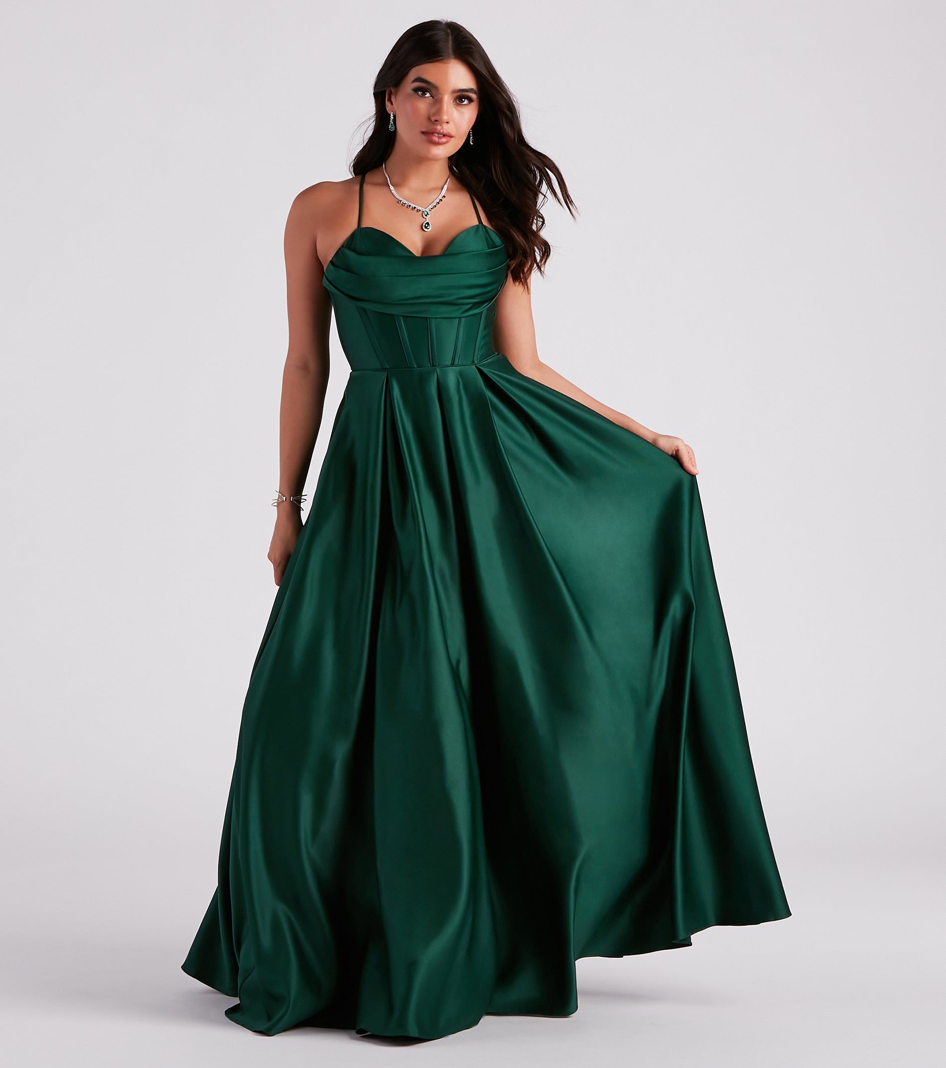 Kayla Satin Cowl A-Line Ball Gown sold by Windsor