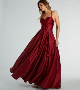 Kayla Satin Cowl A-Line Ball Gown sold by Windsor