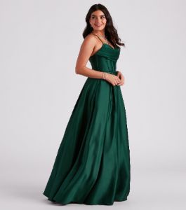 Kayla Satin Cowl A-Line Ball Gown sold by Windsor