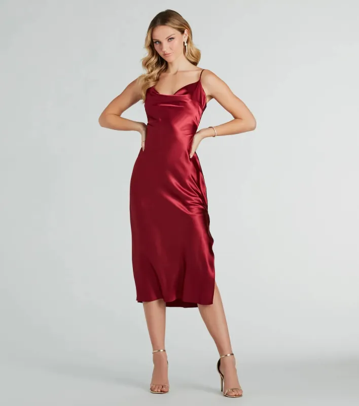 All The Elegance Satin Slip Midi Dress sold by Windsor