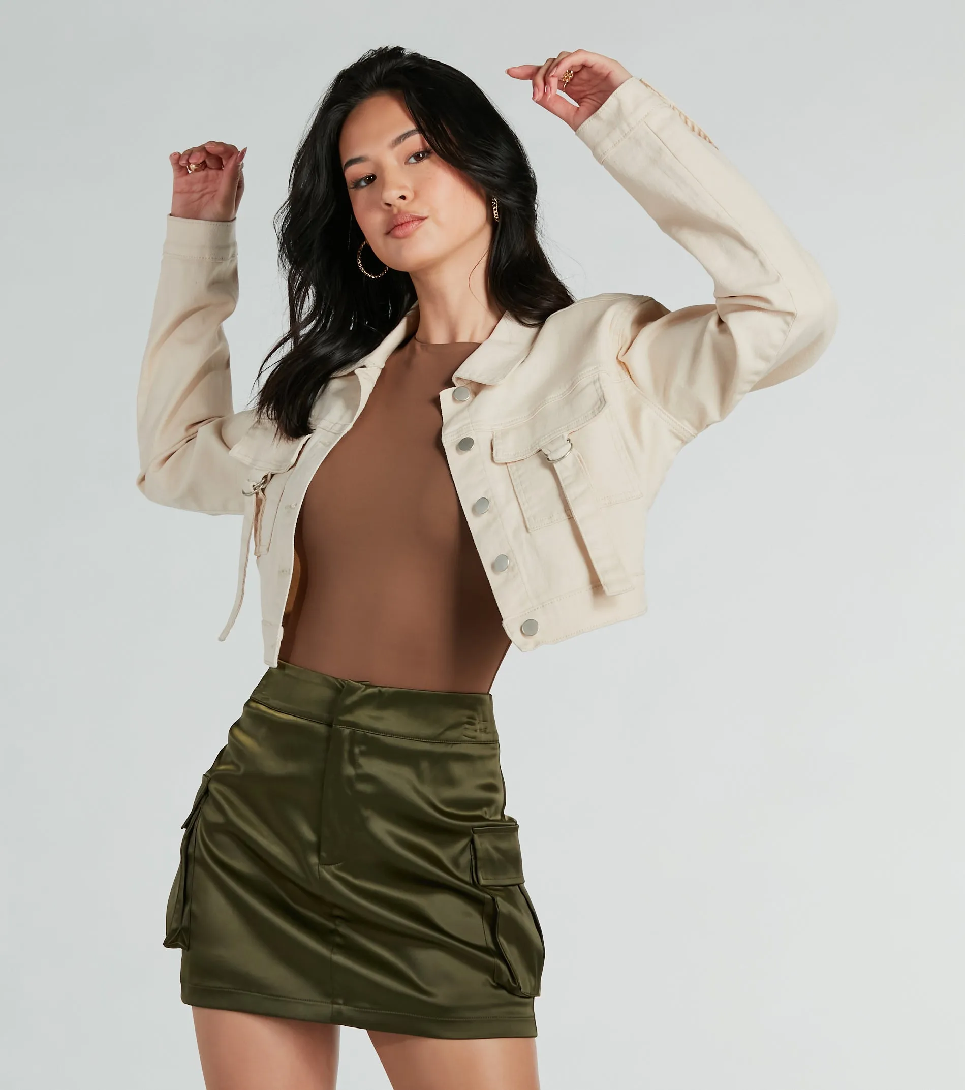 Trendy Nature Cargo Woven Crop Jacket sold by Windsor