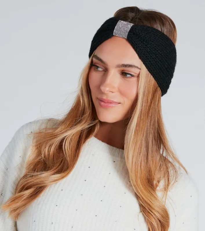 Glam Winter Vibes Rhinestone Knit Head Wrap sold by Windsor