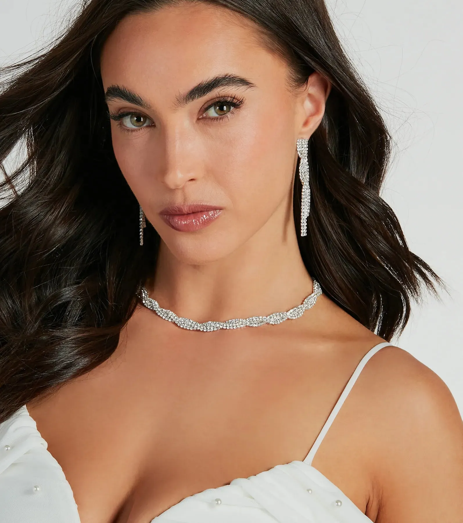 Gorgeous Radiance Rhinestone Choker Necklace And Earrings Set sold by Windsor