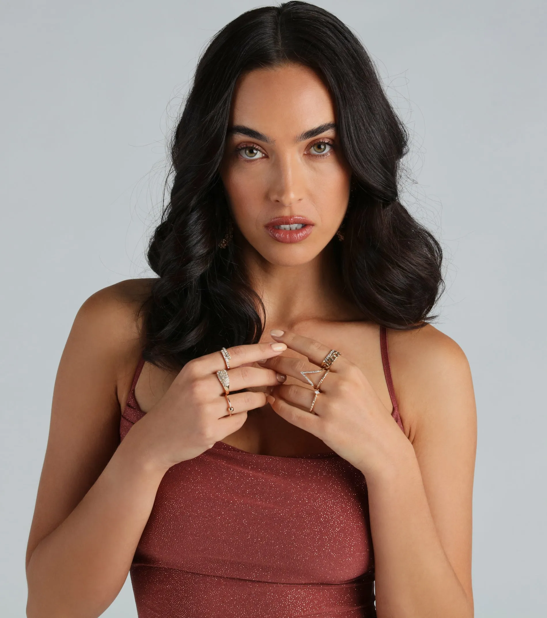 Bold Gleam Rhinestone Ring Set sold by Windsor