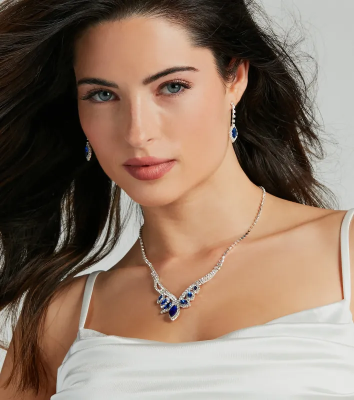 Dripping In Glamour Gemstone Necklace And Earrings Set sold by Windsor