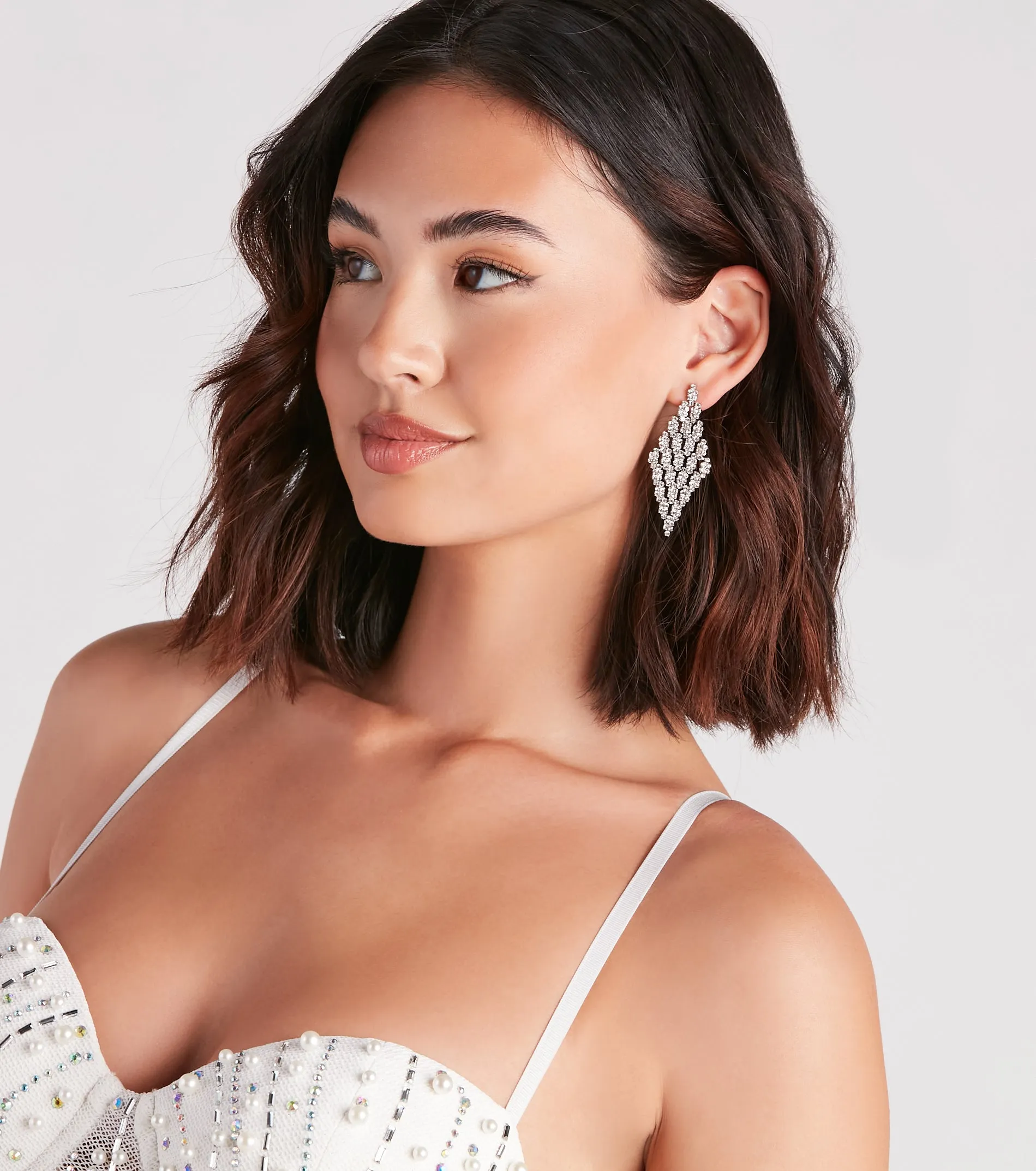 Elegant Perfection Rhinestone Diamond Drop Earrings sold by Windsor