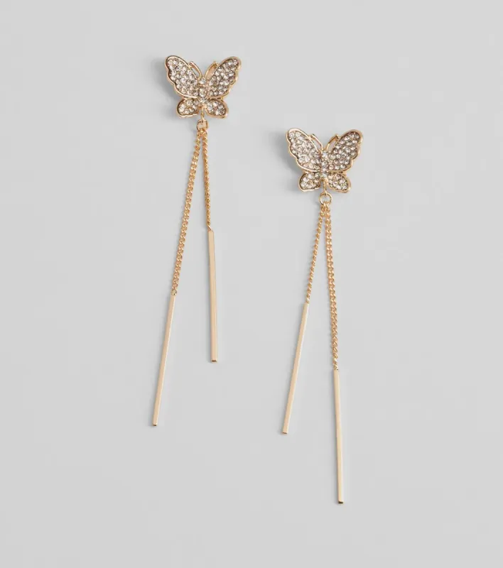 Fluttering Elegance Rhinestone Butterfly Earrings sold by Windsor