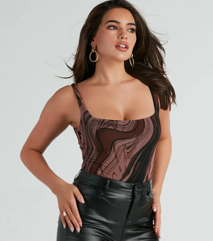 Artistic Impulse Sleeveless Abstract Mesh Bodysuit sold by Windsor