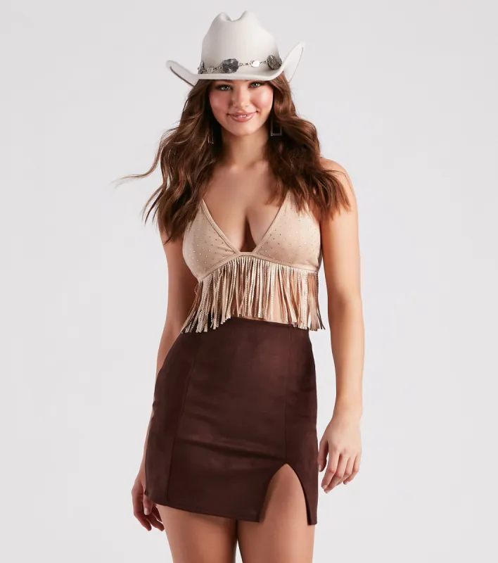 CLEARANCE - Rodeo Babe Rhinestone Fringe Halter Top sold by Windsor