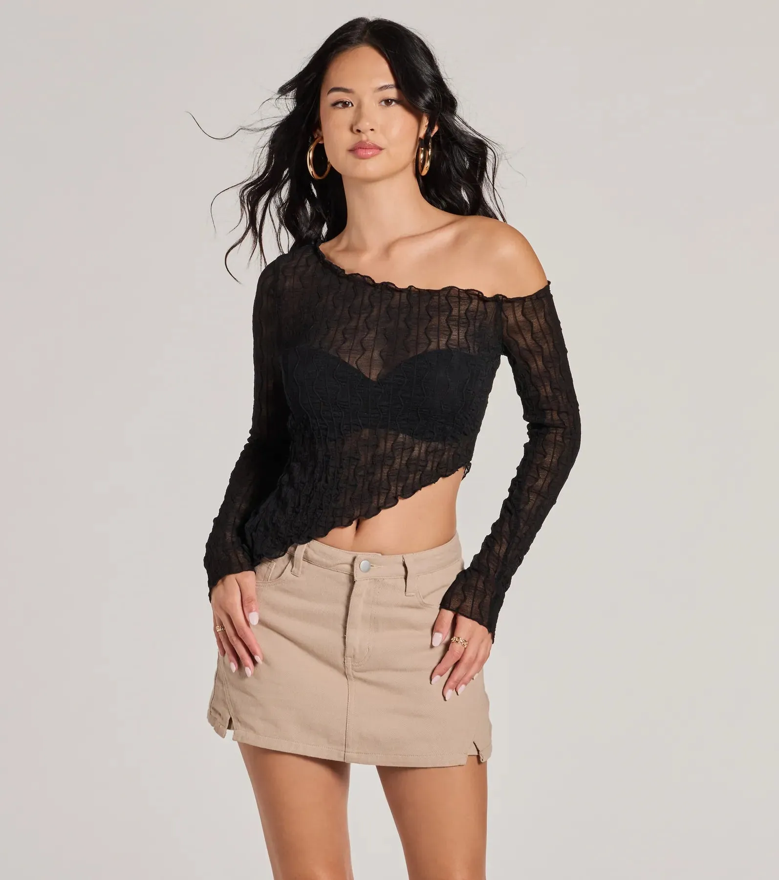 Trend Allure Long Sleeve Asymmetrical Crop Top sold by Windsor product image thumbnail 5