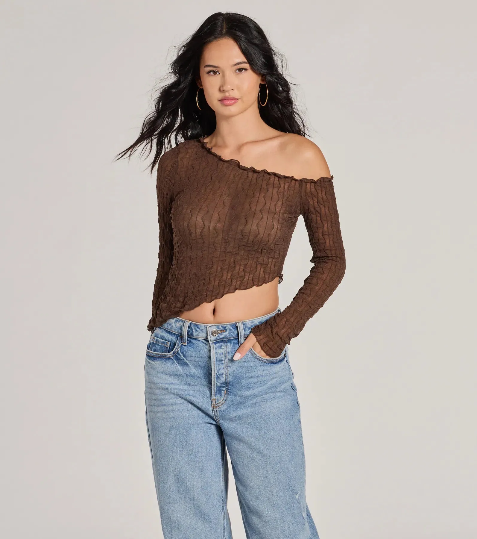 Trend Allure Long Sleeve Asymmetrical Crop Top sold by Windsor